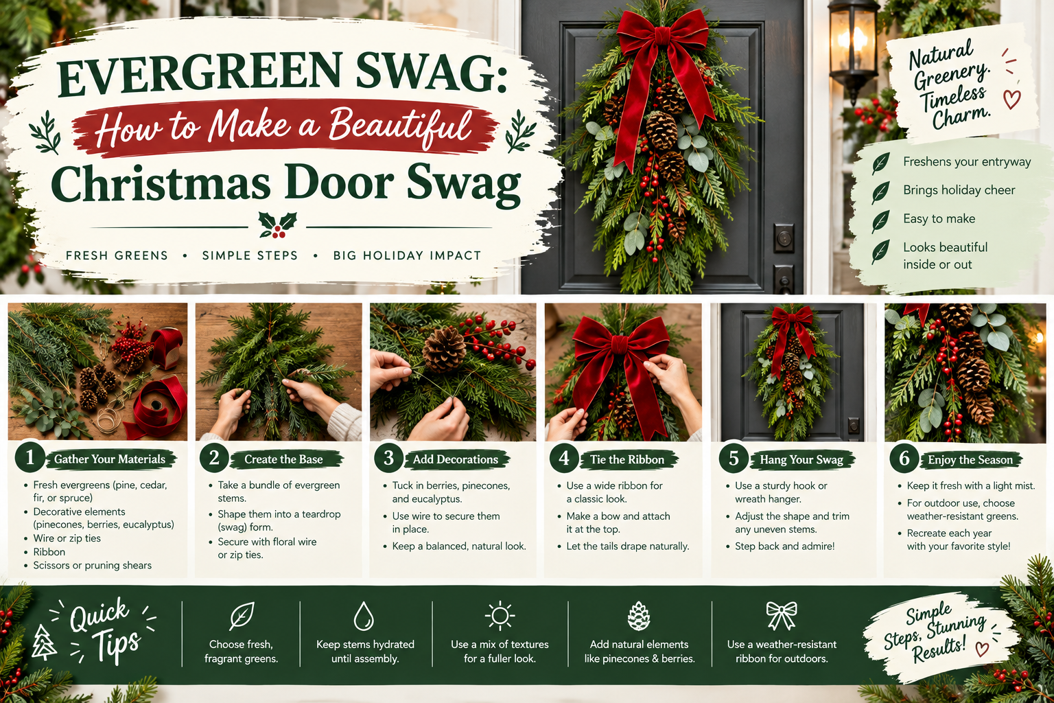 Evergreen Swag: How to Make a Beautiful Christmas Door Swag