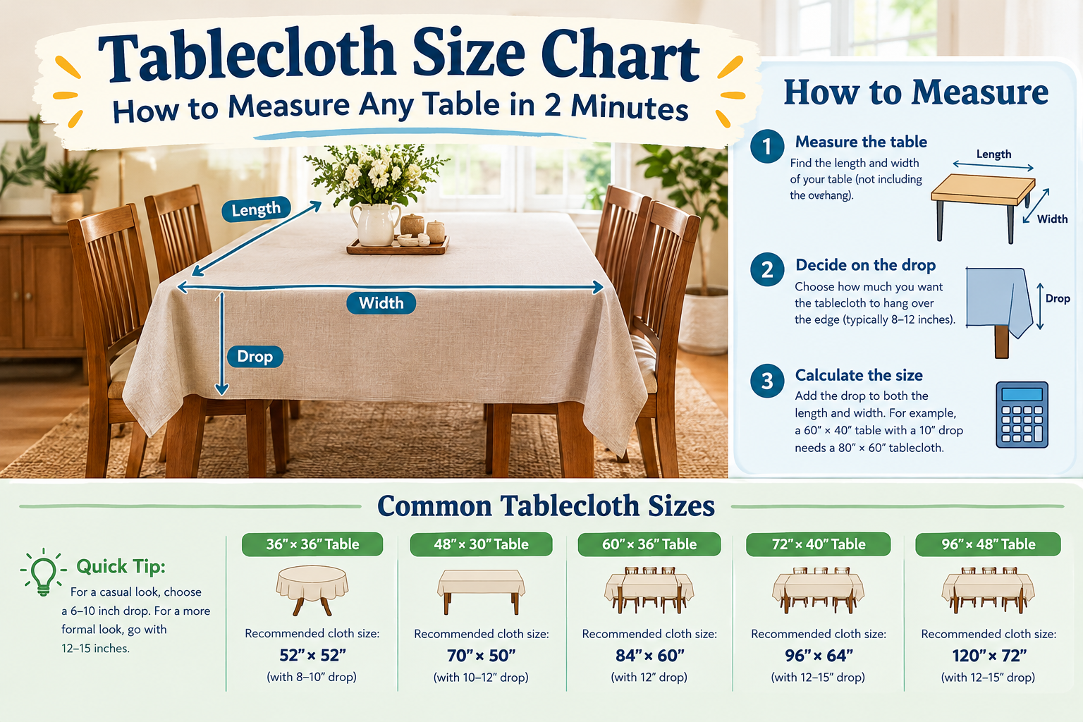 Tablecloth size chart